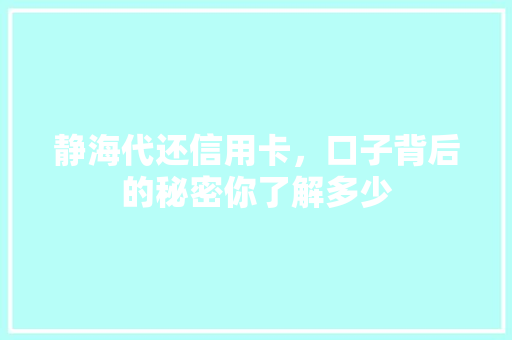 静海代还信用卡，口子背后的秘密你了解多少