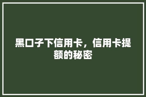 黑口子下信用卡，信用卡提额的秘密