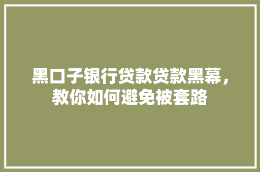 黑口子银行贷款贷款黑幕，教你如何避免被套路