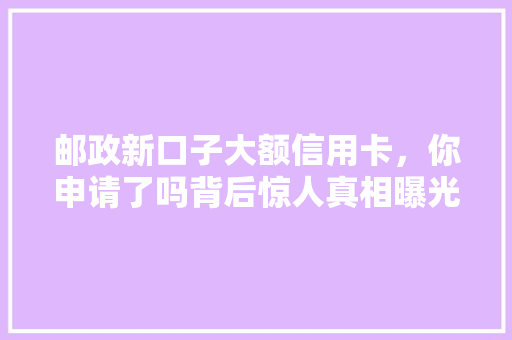 邮政新口子大额信用卡，你申请了吗背后惊人真相曝光