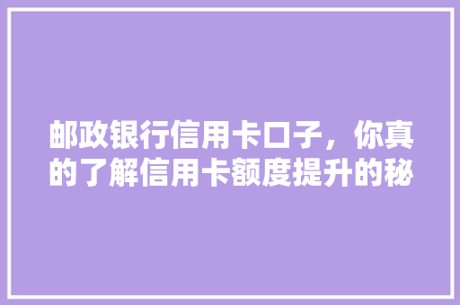 邮政银行信用卡口子，你真的了解信用卡额度提升的秘密吗  第1张