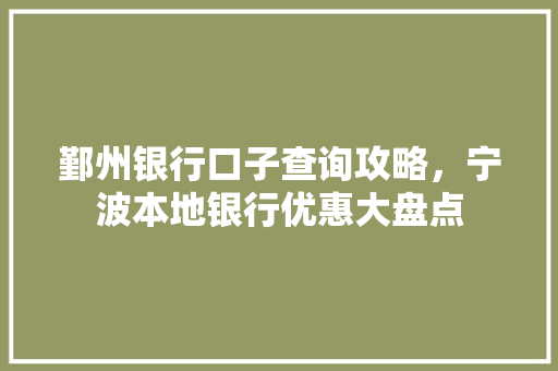 鄞州银行口子查询攻略，宁波本地银行优惠大盘点  第1张