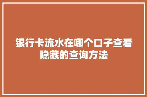 银行卡流水在哪个口子查看隐藏的查询方法