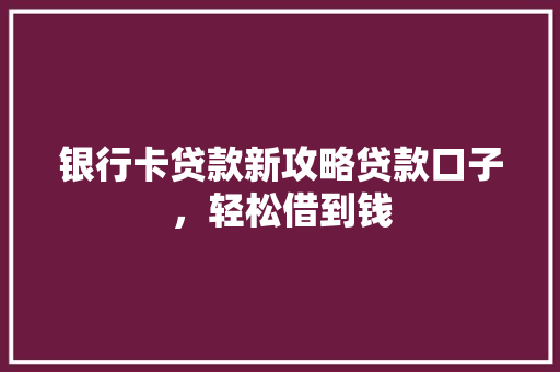 银行卡贷款新攻略贷款口子，轻松借到钱