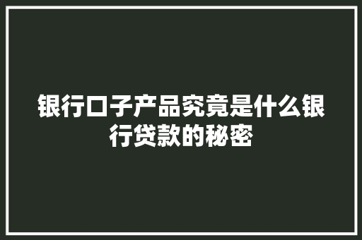银行口子产品究竟是什么银行贷款的秘密