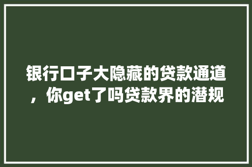 银行口子大隐藏的贷款通道，你get了吗贷款界的潜规则  第1张