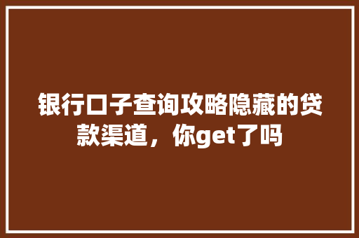 银行口子查询攻略隐藏的贷款渠道，你get了吗