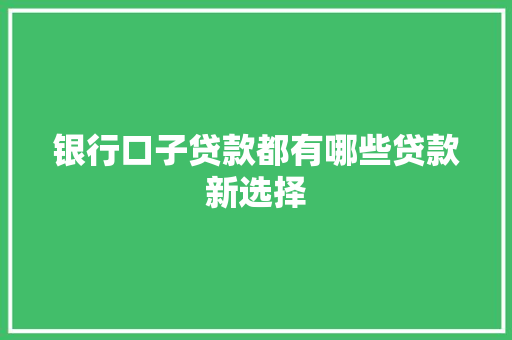 银行口子贷款都有哪些贷款新选择