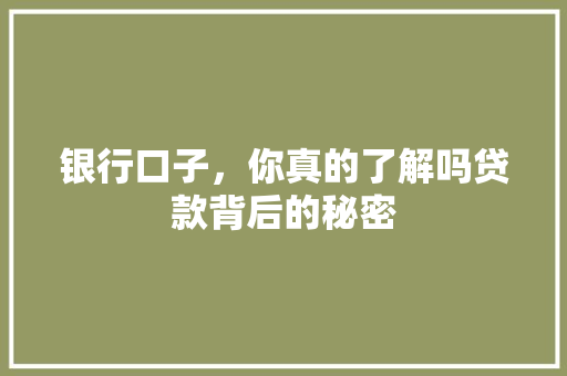 银行口子，你真的了解吗贷款背后的秘密  第1张
