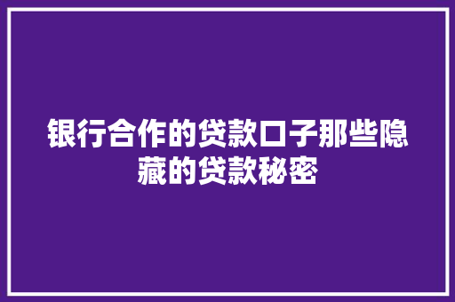 银行合作的贷款口子那些隐藏的贷款秘密