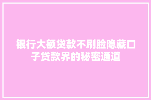 银行大额贷款不刷脸隐藏口子贷款界的秘密通道  第1张
