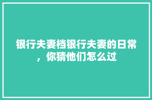 银行夫妻档银行夫妻的日常，你猜他们怎么过