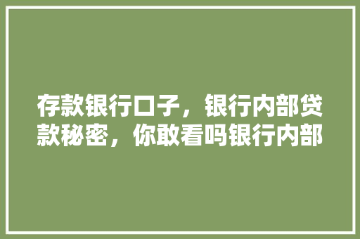 存款银行口子，银行内部贷款秘密，你敢看吗银行内部贷款流程与方法