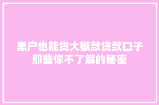 黑户也能贷大额款贷款口子那些你不了解的秘密