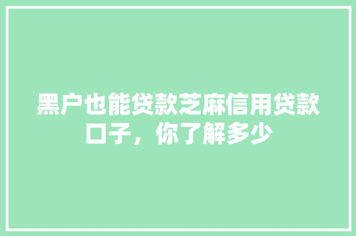 黑户也能贷款芝麻信用贷款口子，你了解多少