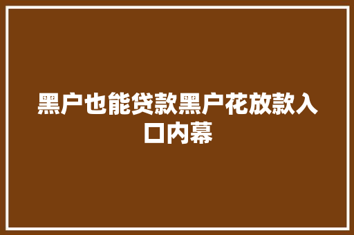 黑户也能贷款黑户花放款入口内幕