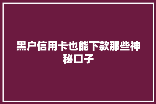 黑户信用卡也能下款那些神秘口子