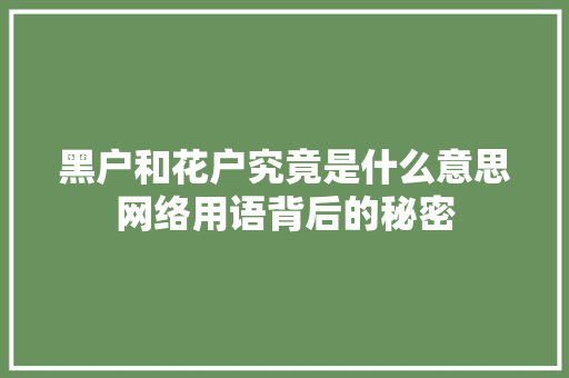 黑户和花户究竟是什么意思网络用语背后的秘密