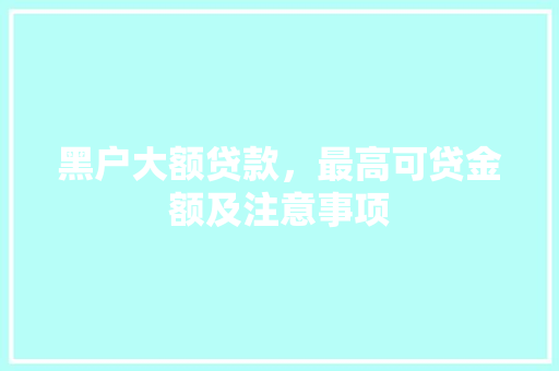 黑户大额贷款，最高可贷金额及注意事项