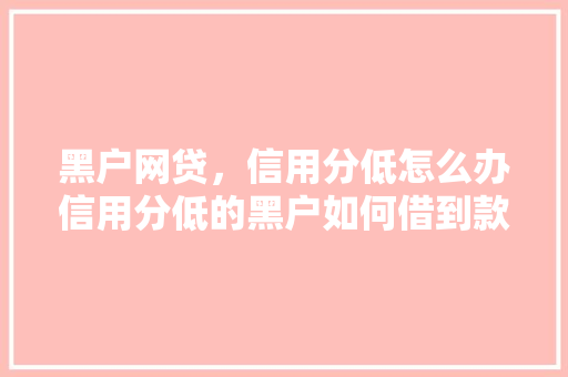 黑户网贷，信用分低怎么办信用分低的黑户如何借到款