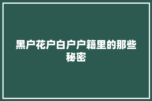 黑户花户白户户籍里的那些秘密