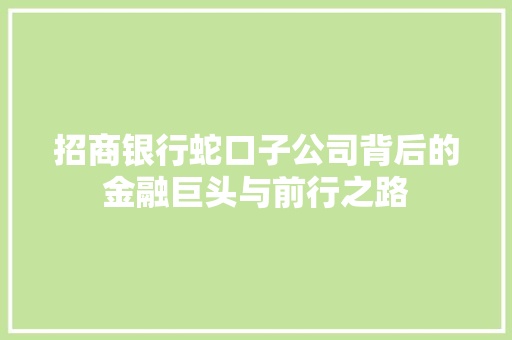 招商银行蛇口子公司背后的金融巨头与前行之路  第1张