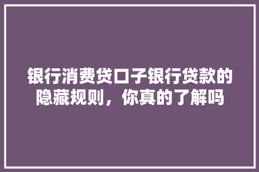 银行消费贷口子银行贷款的隐藏规则，你真的了解吗