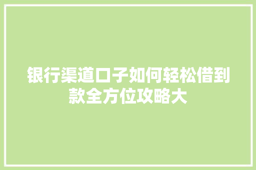 银行渠道口子如何轻松借到款全方位攻略大
