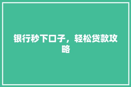 银行秒下口子，轻松贷款攻略