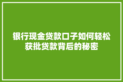 银行现金贷款口子如何轻松获批贷款背后的秘密