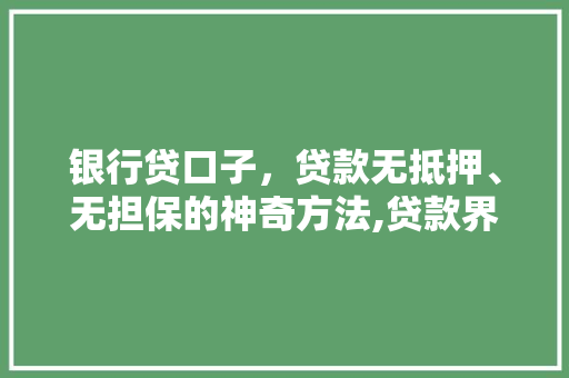 银行贷口子，贷款无抵押、无担保的神奇方法,贷款界的隐形门
