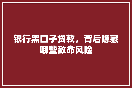 银行黑口子贷款，背后隐藏哪些致命风险