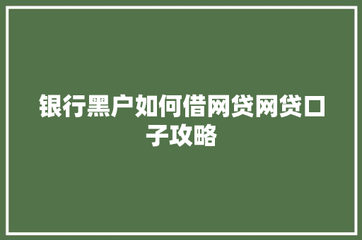 银行黑户如何借网贷网贷口子攻略  第1张