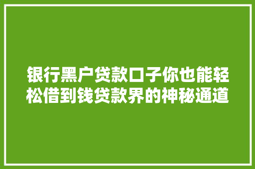 银行黑户贷款口子你也能轻松借到钱贷款界的神秘通道
