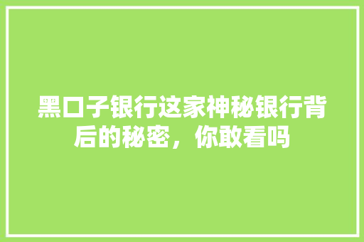 黑口子银行这家神秘银行背后的秘密，你敢看吗