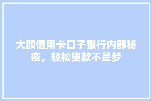 大额信用卡口子银行内部秘密，轻松贷款不是梦
