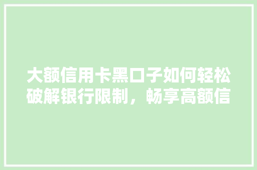 大额信用卡黑口子如何轻松破解银行限制，畅享高额信用额度