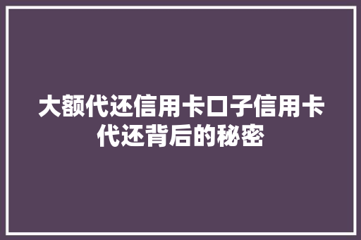 大额代还信用卡口子信用卡代还背后的秘密