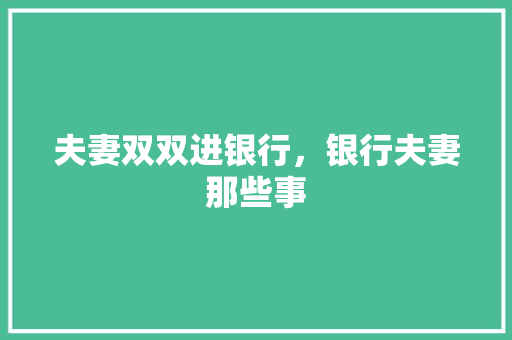 夫妻双双进银行，银行夫妻那些事