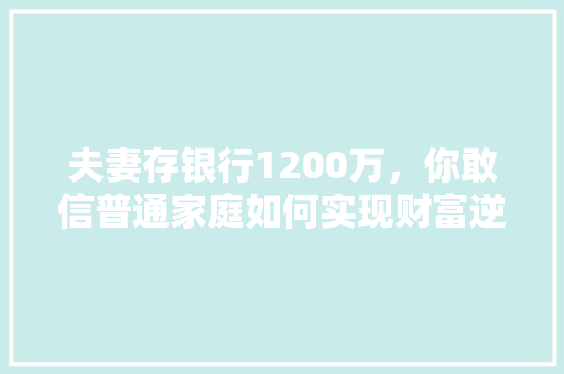 夫妻存银行1200万，你敢信普通家庭如何实现财富逆袭