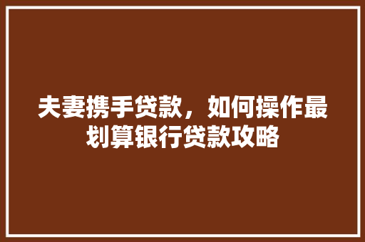 夫妻携手贷款，如何操作最划算银行贷款攻略