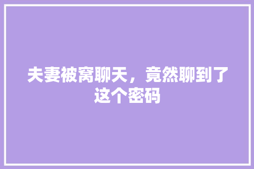 夫妻被窝聊天，竟然聊到了这个密码