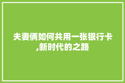 夫妻俩如何共用一张银行卡,新时代的之路