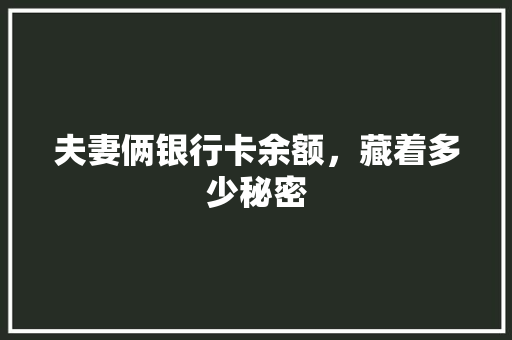 夫妻俩银行卡余额，藏着多少秘密