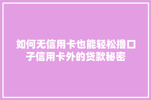 如何无信用卡也能轻松撸口子信用卡外的贷款秘密