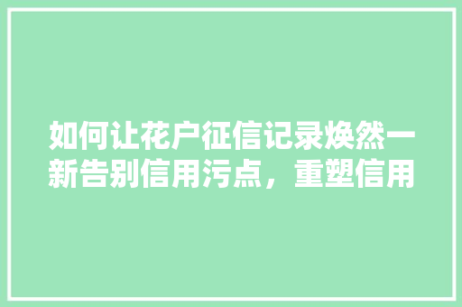 如何让花户征信记录焕然一新告别信用污点，重塑信用价值