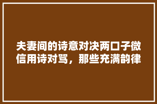 夫妻间的诗意对决两口子微信用诗对骂，那些充满韵律的争吵