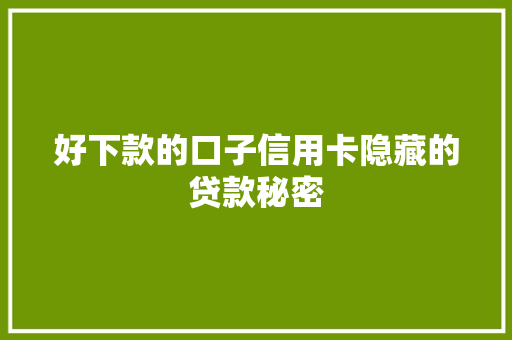 好下款的口子信用卡隐藏的贷款秘密