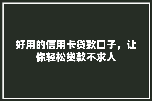 好用的信用卡贷款口子，让你轻松贷款不求人