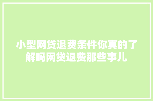 小型网贷退费条件你真的了解吗网贷退费那些事儿